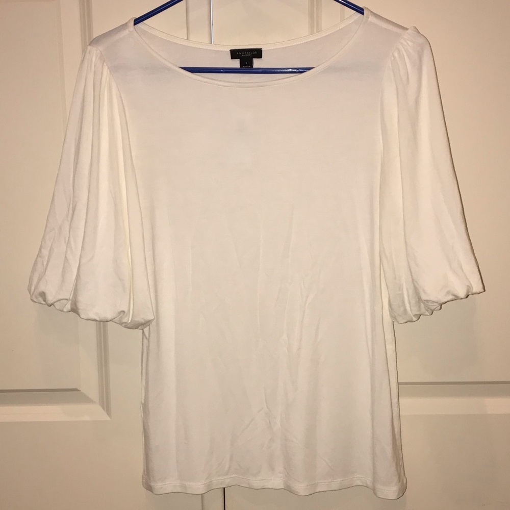 Ann Taylor White Lantern Sleeve Top Size S